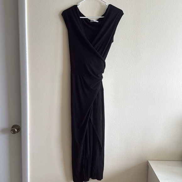 Reformation Sage Short Sleeve Wrap Midi Dress Black with Slit - Picture 5 of 11